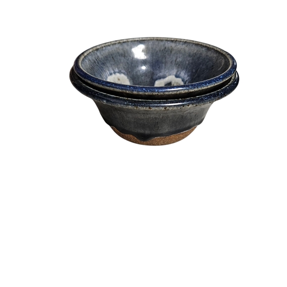 Vintage Lai Pottery Pair Blue Nesting Dip Bowls - SIGNED - EUC!!!! - Picture 5 of 5